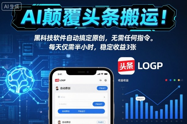 AI颠覆头条搬运！黑科技软件自动搞定原创，无需任何指令。每天仅需半小时，稳定收益3张【揭秘】-仙女副业网