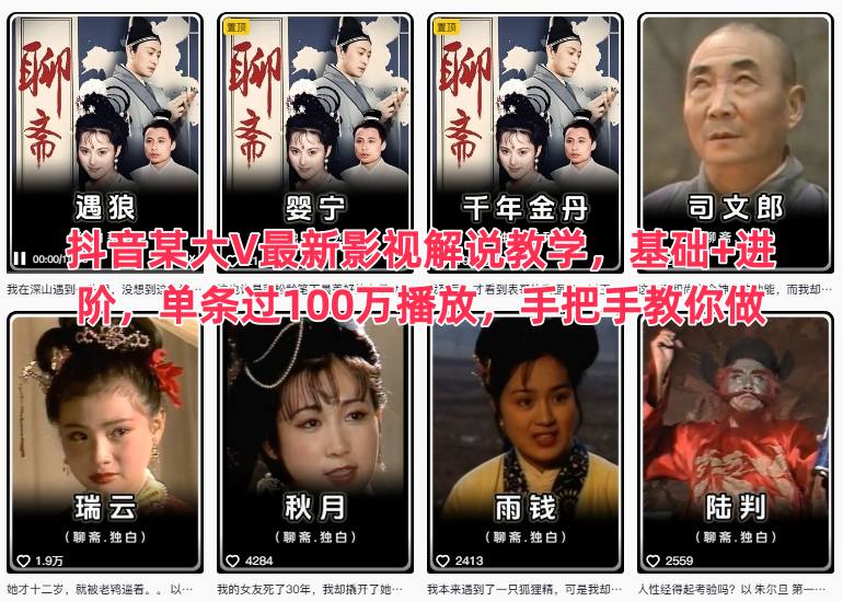 抖音某大V最新影视解说教学,基础+进阶,单条过100万播放,手把手教你做-仙女副业网