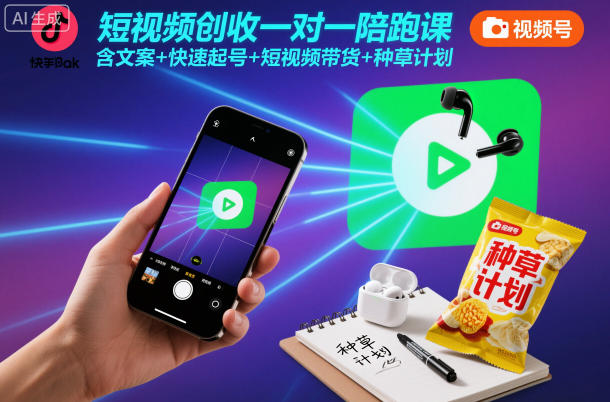 短视频创收一对一陪跑课，含文案+快速起号+短视频带货+种草计划-仙女副业网