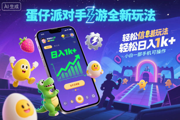蛋仔派对手游全新玩法，轻松日入1k+，风口信息差玩法，当天见收益，小白一部手机可操作-仙女副业网