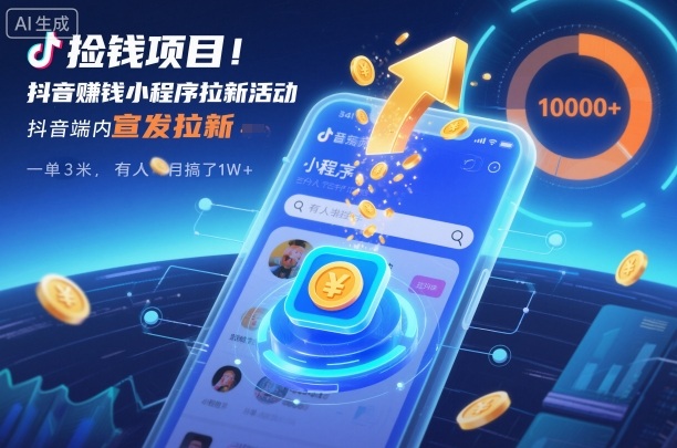 捡钱项目！抖音賺钱小程序拉新活动，抖音端内宣发拉新，一单3米，有人半个月搞了1W+-仙女副业网