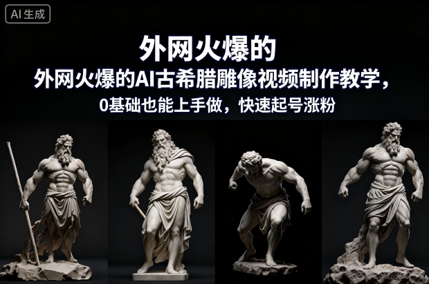 外网火爆的AI古希腊雕像视频制作教学，0基础也能上手做，快速起号涨粉-仙女副业网