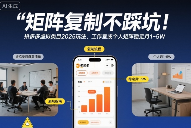 矩阵复制不踩坑！拼多多虚拟类目2025玩法，工作室或者个人矩阵稳定月1-5W【揭秘】-仙女副业网