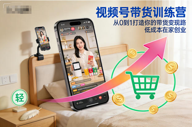 视频号带货训练营，从0到1打造你的带货变现路，低成本在家创业-仙女副业网