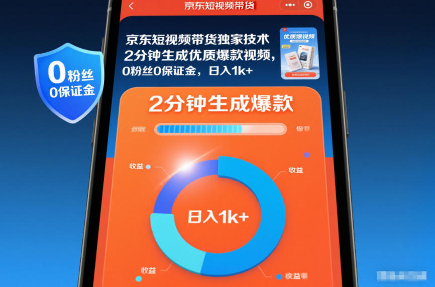 京东短视频带货独家技术，2分钟生成一条优质爆款视频，0粉丝0保证金，日入1k+【揭秘】-仙女副业网