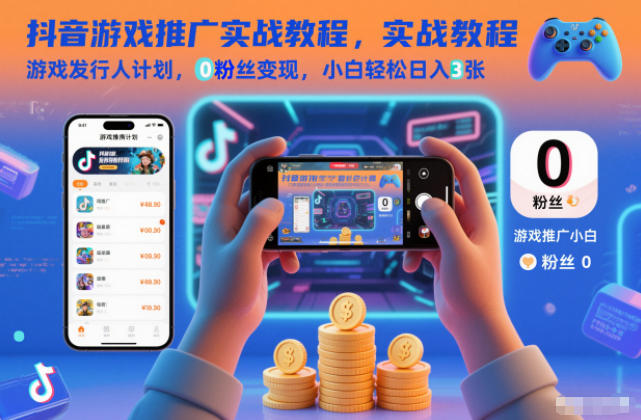 抖音游戏推广实战教程，游戏发行人计划，0粉丝变现，小白轻松日入3张-仙女副业网