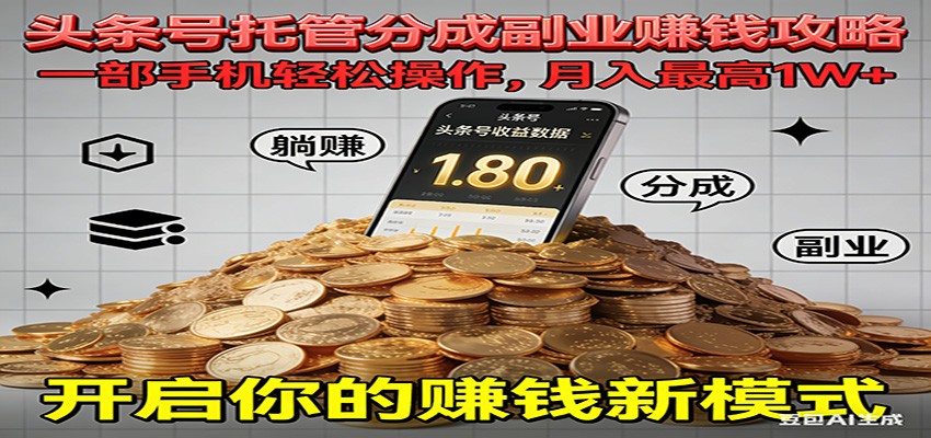 全程托管今日头条，一部手机就可以开干，最高躺赚1W+-仙女副业网