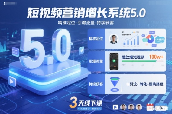 短视频营销增长系统5.0，精准定位-引爆流量-持续获客，3天线下课(音频+图片)-仙女副业网