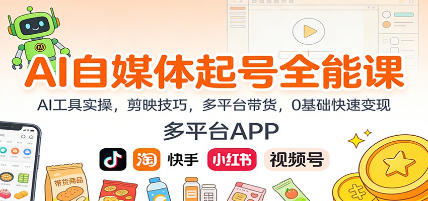 AI自媒体起号全能课:AI工具实操,剪映技巧,多平台带货,0基础快速变现-仙女副业网