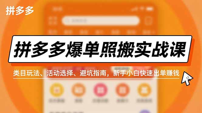 拼多多爆单照搬实战课,类目玩法、活动选择、避坑指南,新手小白快速出单赚钱-仙女副业网