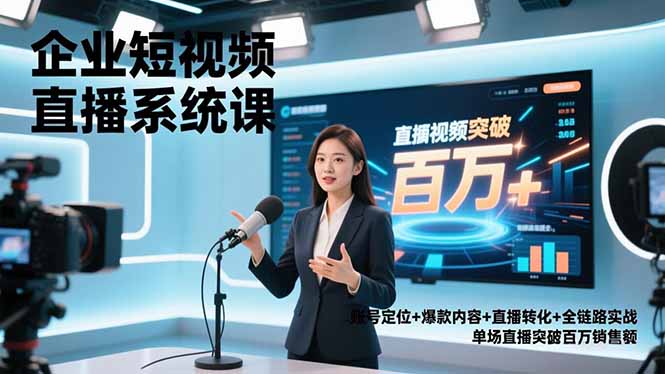 企业短视频直播系统课，账号定位+爆款内容+直播转化+全链路实战，单场直播突破百万销售额-仙女副业网