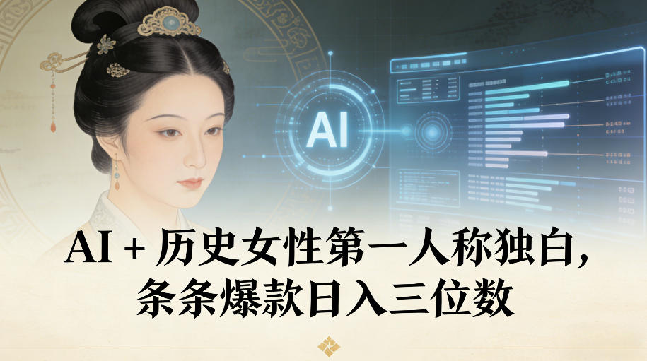 AI+历史女性第一人称独白，条条爆款日入三位数-仙女副业网