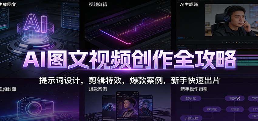 AI图文视频创作全攻略：提示词设计，剪辑特效，爆款案例，新手快速出片-仙女副业网