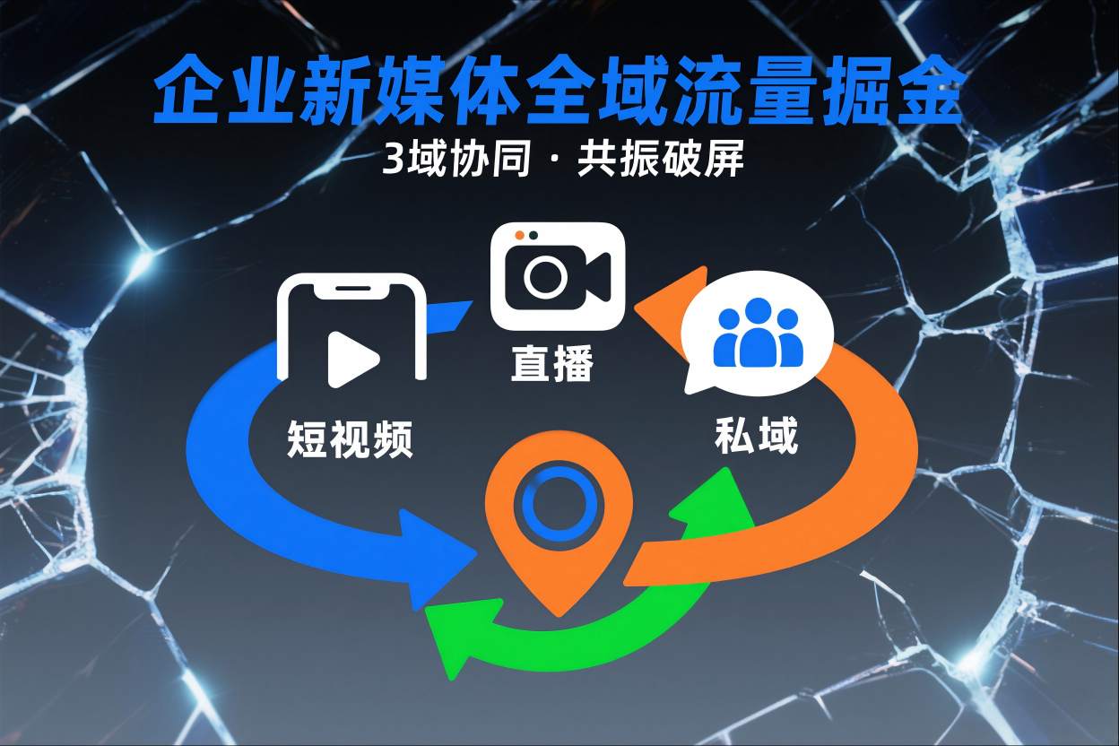 短视频全域商业模式，企业新媒体全域流量掘金，3域协同，共振破屏，短视频-直播-私域-地域-仙女副业网