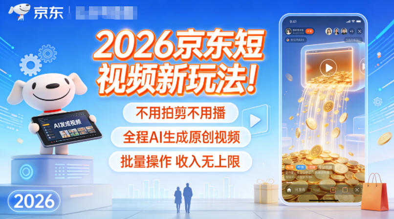 2026京东短视频新玩法！不用拍剪不用播，全程AI生成原创视频，批量操作收入无上限-仙女副业网