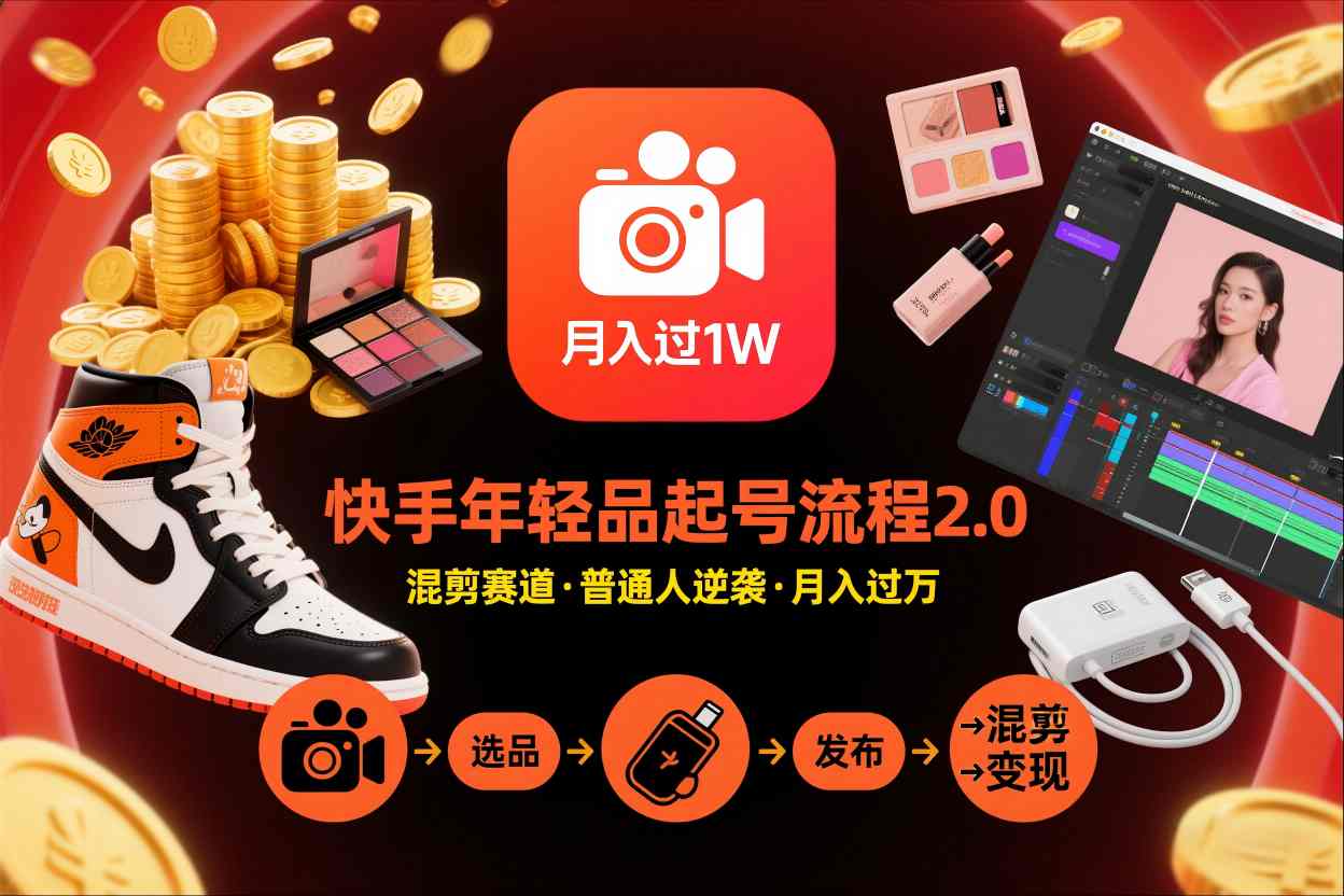 快手短视频带货年轻品起号流程2.0，快手年轻品混剪赛道，普通人也能月入过1W-仙女副业网