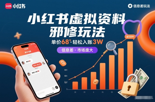 小红书虚拟资料邪修玩法，单价68，轻松入账3W，信息差玩法，市场庞大-仙女副业网