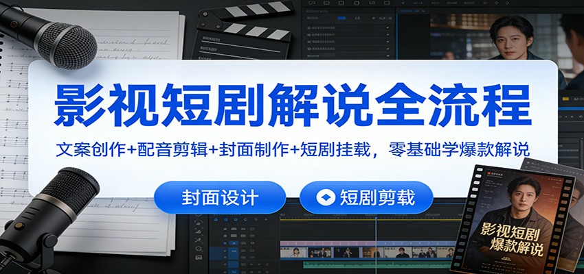影视短剧解说全流程：文案创作+配音剪辑+封面制作+短剧挂载，零基础学爆款解说-仙女副业网