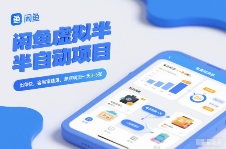 闲鱼虚拟半自动项目，出单快，容易拿结果，单店利润一天3-5张-仙女副业网