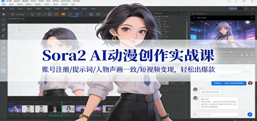 Sora2 AI动漫创作实战课：账号注册/提示词/人物声画一致/短视频变现，轻松出爆款-仙女副业网