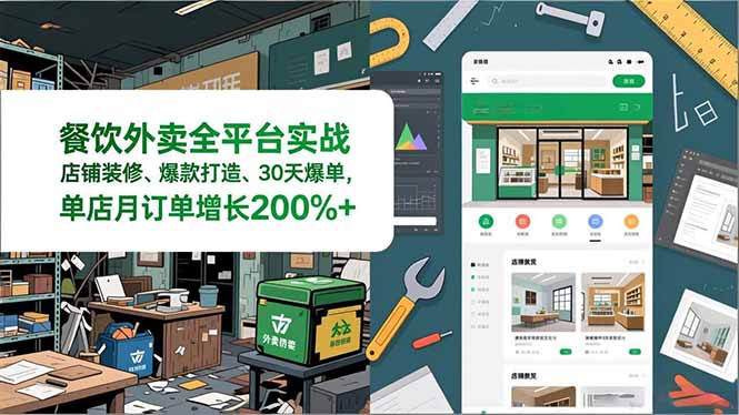 餐饮外卖全平台实战，店铺装修、爆款打造、30天爆单，手把手教学，单店月订单增长200%+-仙女副业网