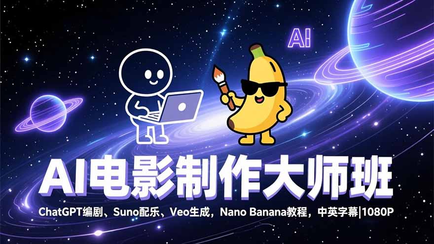 AI电影制作大师班：ChatGPT编剧、Suno配乐、Veo生成，Nano Banana教程，中英字幕|1080P-仙女副业网