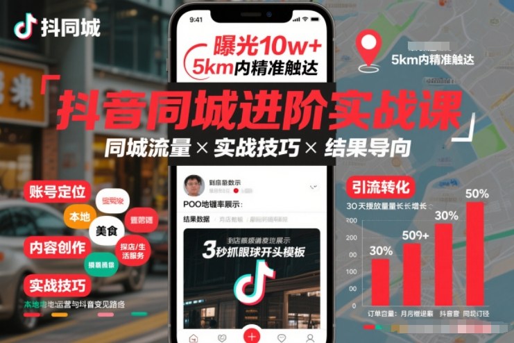 抖音同城进阶实战课，助你同城流量拿到结果-仙女副业网