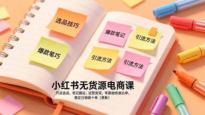 小红书无货源电商课，开店选品、笔记搬运、运营变现，零基础快速出单，稳定日销数十单(更新-仙女副业网