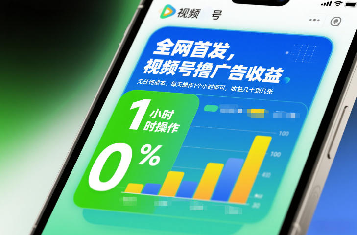 全网首发，视频号撸广告收益，无任何成本，每天操作1个小时即可，收益几十到几张-仙女副业网