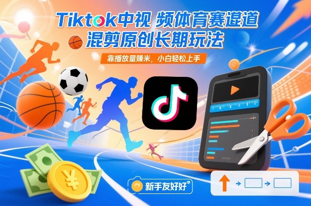 Tiktok中视频体育赛道混剪原创长期玩法，靠播放量賺米，小白轻松上手-仙女副业网