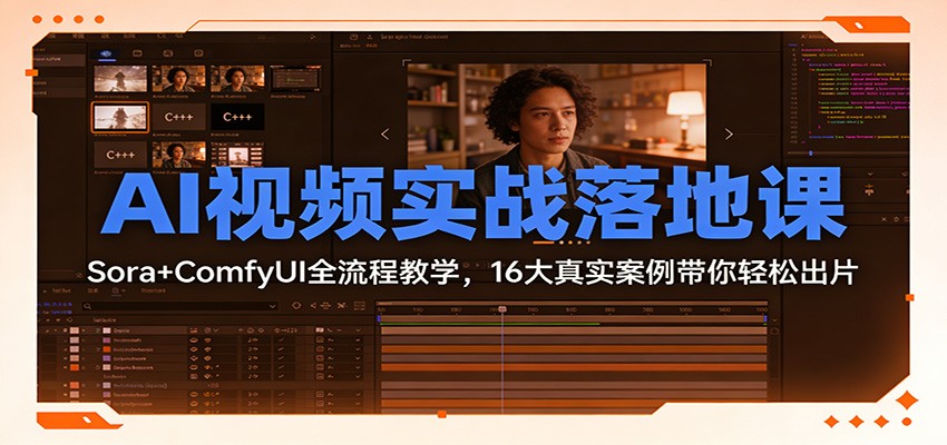 AI视频实战落地课：Sora+ComfyUI全流程教学，16大真实案例带你轻松出片-仙女副业网