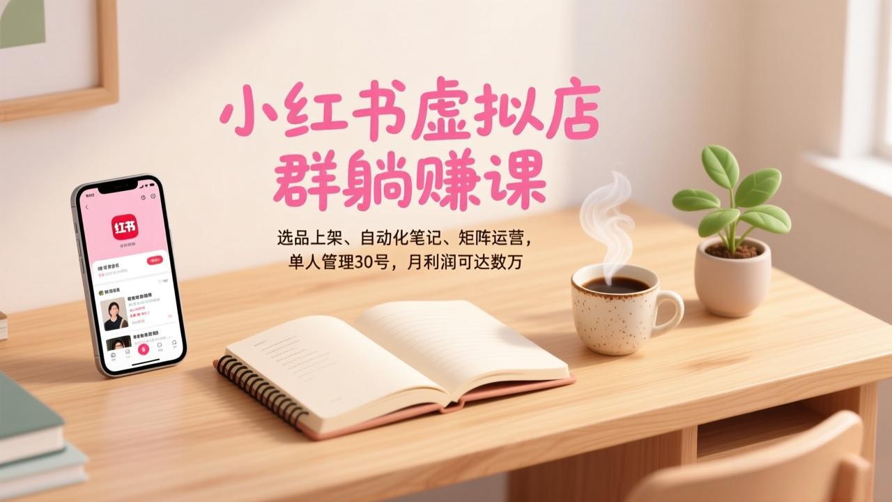 小红书虚拟店群躺赚课，选品上架、自动化笔记、矩阵运营，单人管理30号，月利润可达数万-仙女副业网