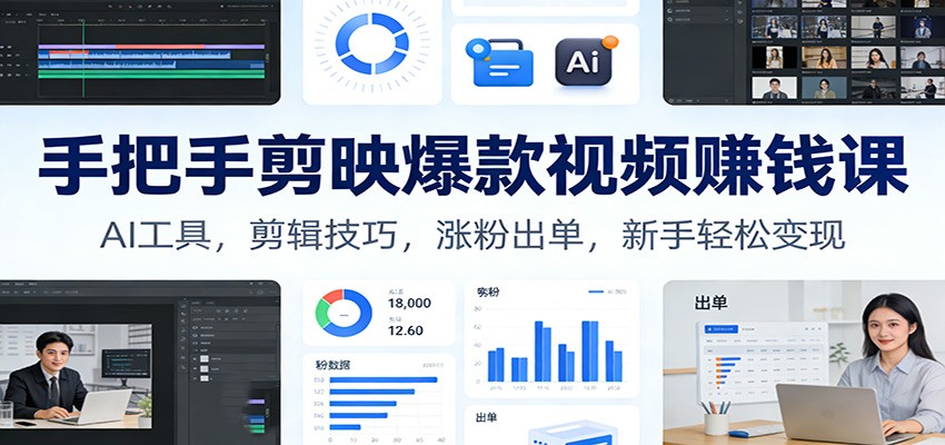 手把手剪映爆款视频赚钱课：AI工具，剪辑技巧，涨粉出单，新手轻松变现-仙女副业网