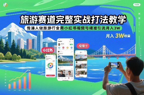 旅游赛道完整实战打法教学，普通人做旅游行业用小红书视频号精准引流月入3W-仙女副业网