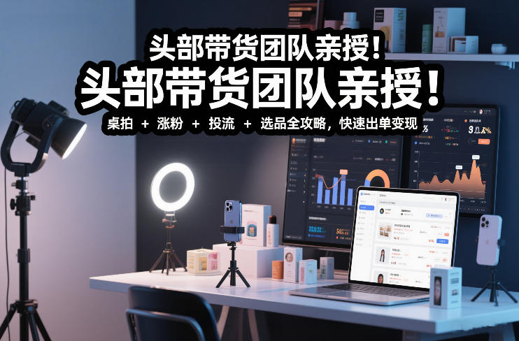 头部带货团队亲授！专业短视频实拍带货课：桌拍+涨粉+投流+选品全攻略，快速出单变现，月入2w+-仙女副业网