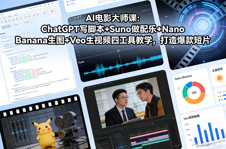 AI电影大师课：ChatGPT写脚本+Suno做配乐+Nano Banana生图+Veo生视频，打造爆款短片-仙女副业网