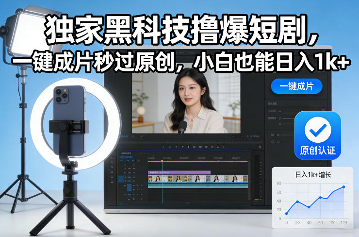 独家黑科技撸爆短剧，一键成片秒过原创，小白也能日入1k+【揭秘】-仙女副业网