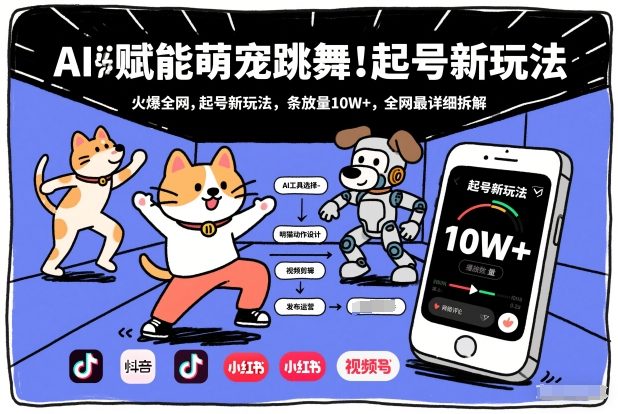AI赋能萌宠跳舞，火爆全网，起号新玩法，条条播放量10W+，全网最详细拆解-仙女副业网