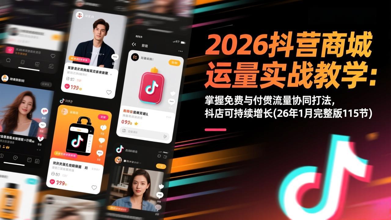 2026抖音商城运营实战教学：掌握免费与付费流量协同打法，抖店可持续增长(26年1月完整版115节-仙女副业网