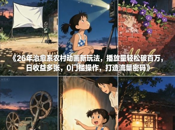 26年治愈系农村动画新玩法，播放量轻松破百万，日收益多张，0门槛操作，打造流量密码-仙女副业网