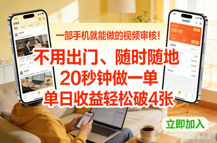 一部手机就能做的视频审核！不用出门，随时随地，20秒钟做一单，单日收益轻松破4张【揭秘】-仙女副业网