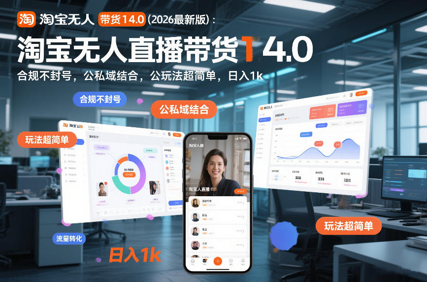 淘宝无人直播带货14.0(2026最新版)：合规不封号，公私域结合，玩法超简单，日入1k+【揭秘】-仙女副业网