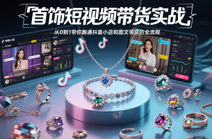 首饰短视频带货实战，从0到1带你跑通抖音小店和图文带货的全流程-仙女副业网
