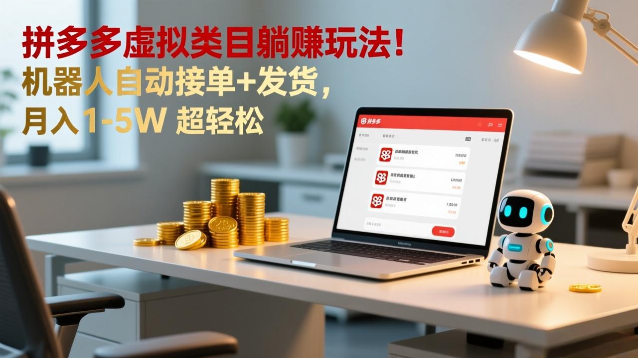 多多虚拟类目躺赚玩法！机器人自动接单+发货，月入 1-5W 超轻松-仙女副业网