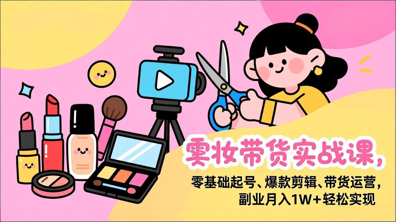 美妆带货实战课，零基础起号、爆款剪辑、带货运营，副业月入1W+轻松实现-仙女副业网