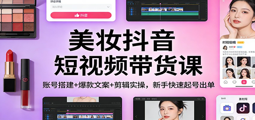 美妆抖音短视频带货课：账号搭建+爆款文案+剪辑实操，新手快速起号出单-仙女副业网