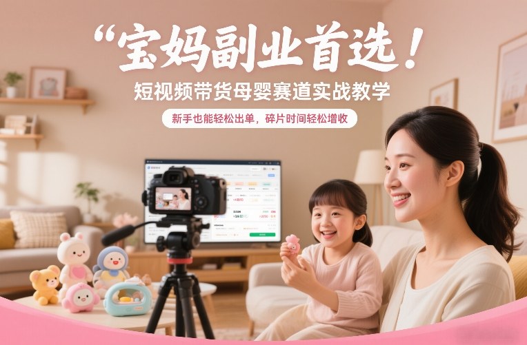 宝妈副业首选！短视频带货母婴赛道实战教学，新手也能轻松出单，碎片时间轻松增收-仙女副业网