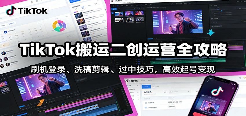 TikTok搬运二创运营全攻略：刷机登录、洗稿剪辑 、过中技巧，高效起号变现-仙女副业网