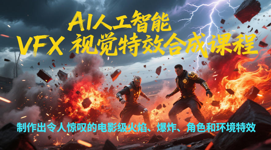 AI人工智能VFX视觉特效合成课程，制作出令人惊叹的电影级火焰、爆炸、角色和环境特效-仙女副业网