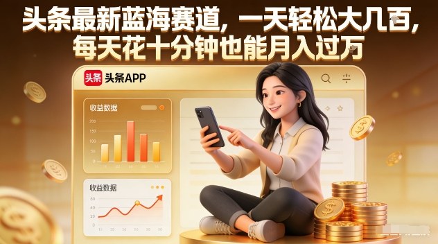 头条最新蓝海赛道，一天轻松大几张，每天花十分钟也能月入过1W【揭秘】-仙女副业网